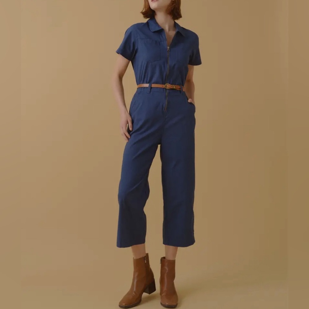 NWT Pact French Navy The Boulevard Brushed Twill Zip Front Jumpsuit